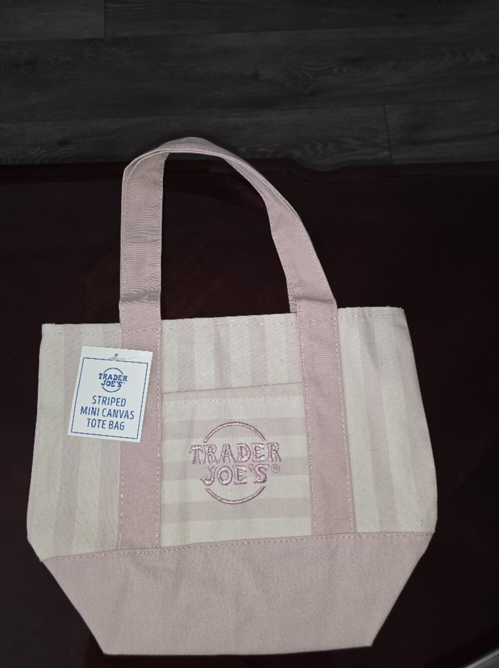 NWT- Trader Joe's Lavender Striped Canvas Mini Tote Bag